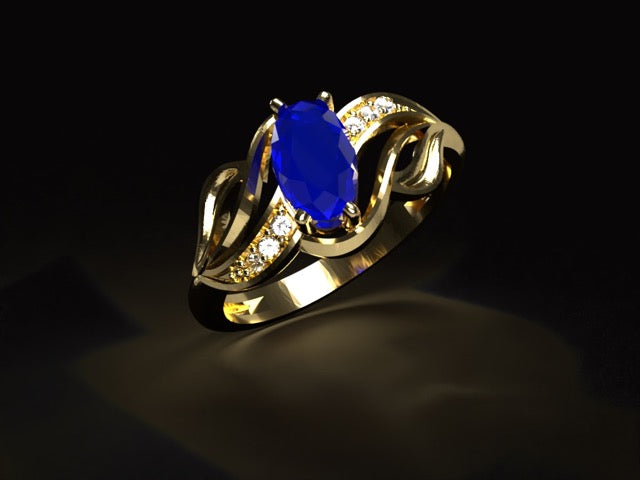 Handmade gold or platina ring with 0.94 ct natural Royal blue Sapphire & Vvs1 high quality natural Diamonds.