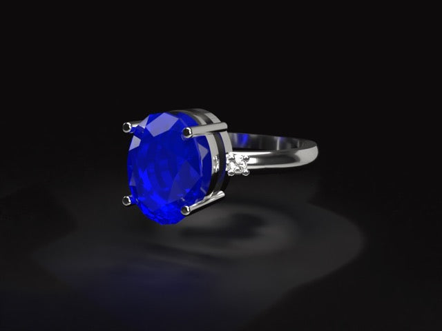 Handmade gold or platina ring with 1.49 ct. natural Royal blue Sapphire & natural Vvs1 high quality Diamonds.