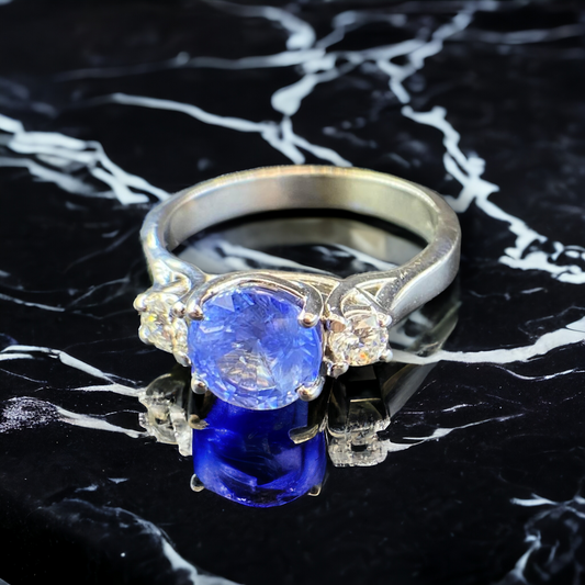 Handmade 14K white gold ring 1.79 ct. natural blue Sapphire & natural Vs quality Diamonds.