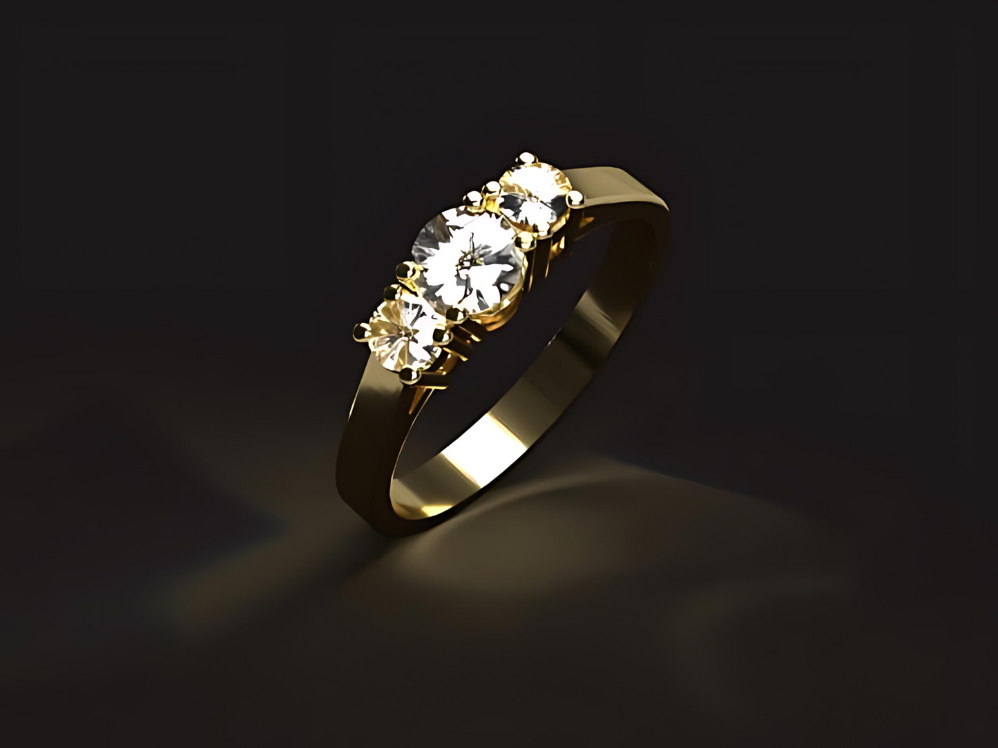 Handmade gold ring with natural 1 ct. Vs high quality Diamonds. Engagement trilogy ring. IGI certificate.