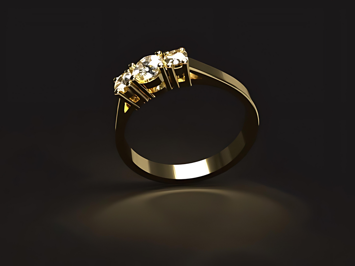 Handmade gold ring with natural 1 ct. Vs high quality Diamonds. Engagement trilogy ring. IGI certificate.