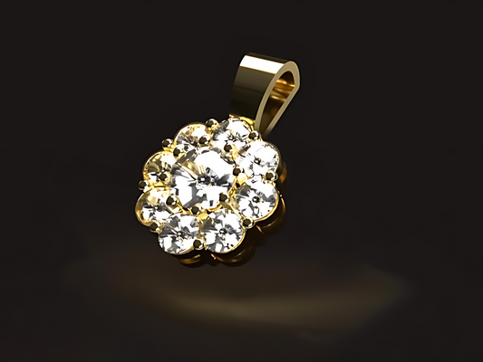 Handmade gold pendant for necklace with natural 1.4 ct. Vs high quality Diamonds, halo style.