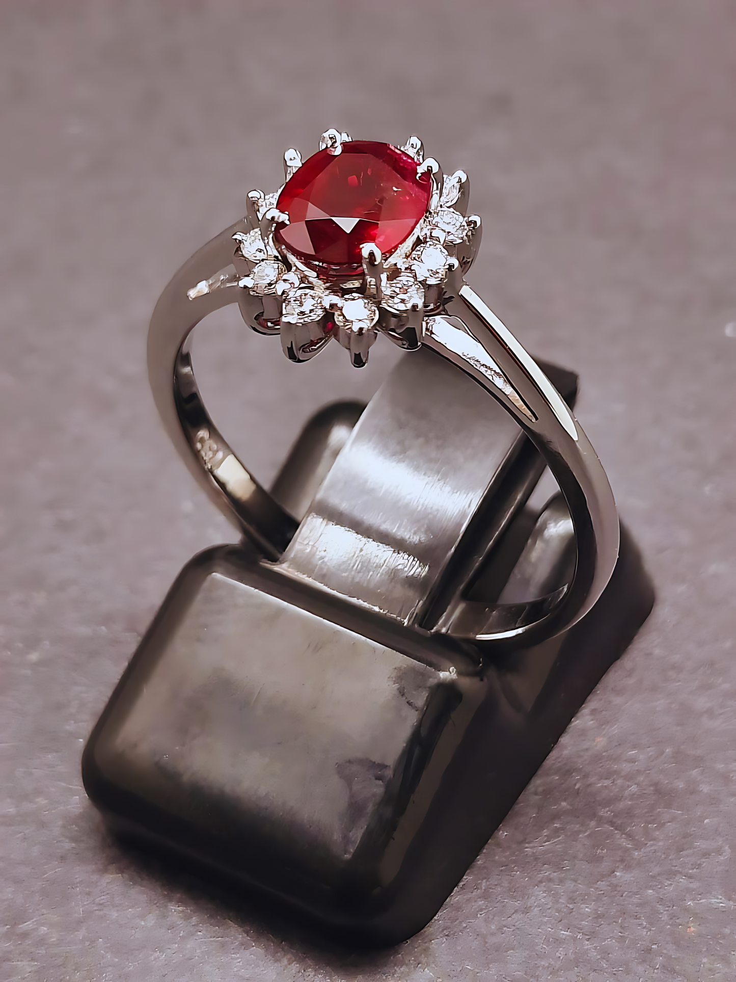 Handmade 18K white gold ring with natural unheated Burmese purplish red Ruby & natural Vvs1 high quality Diamonds ring.