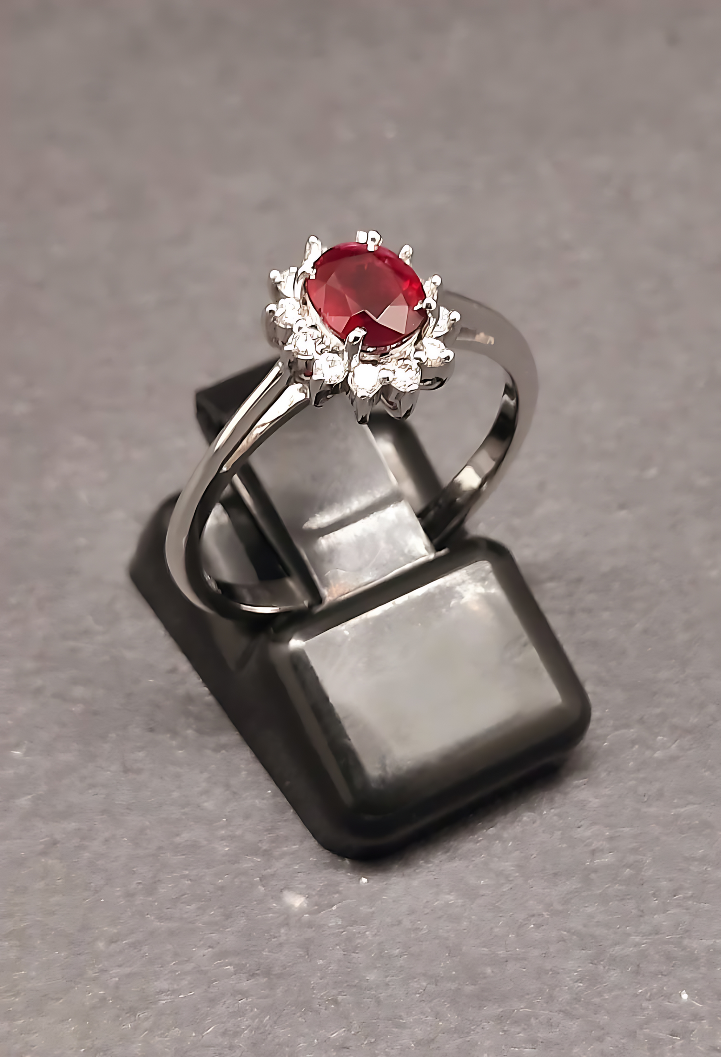 Handmade 18K white gold ring with natural unheated Burmese purplish red Ruby & natural Vvs1 high quality Diamonds ring.