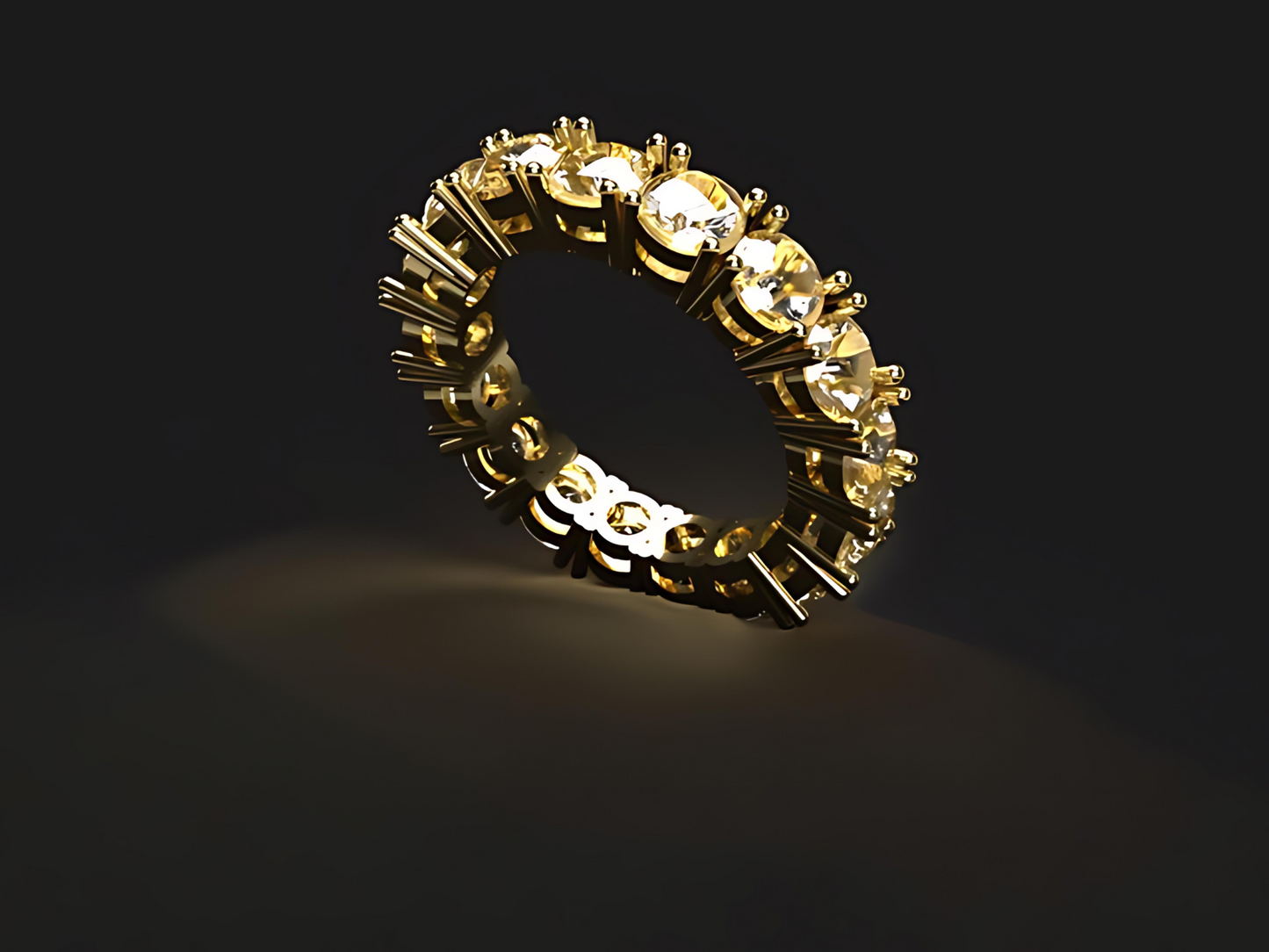 Handmade eternity gold ring with +2.1 ct. natural Vs high quality Diamonds. Engagement ring.
