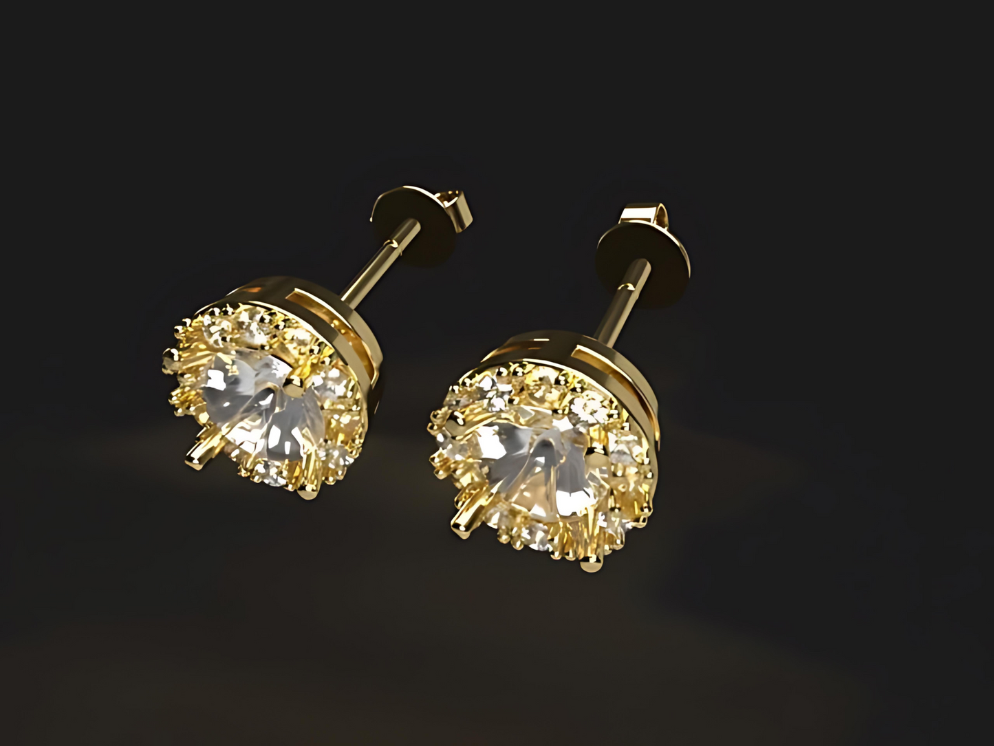 Handmade gold earrings with natural 1.48 ct. Vs high quality Diamonds, halo style.