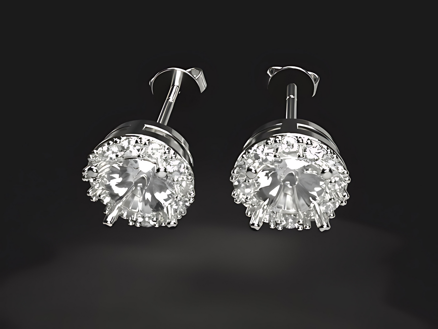 Handmade gold earrings with natural 1.48 ct. Vs high quality Diamonds, halo style.
