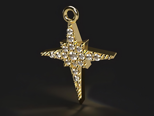 Handmade gold star pendant for necklace with natural 2 ct. Vs high quality Diamonds.
