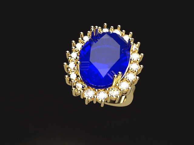 Handmade gold or platina ring with 2.02 ct. natural unheated blue Sapphire & natural Vvs1 high quality Diamonds.