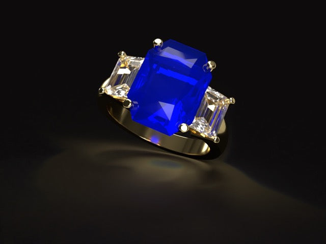 Handmade gold or platina ring with 1.18 ct. natural Royal blue Sapphire & natural Vvs1 quality Diamonds.