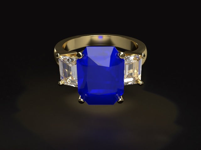 Handmade gold or platina ring with 1.18 ct. natural Royal blue Sapphire & natural Vvs1 quality Diamonds.