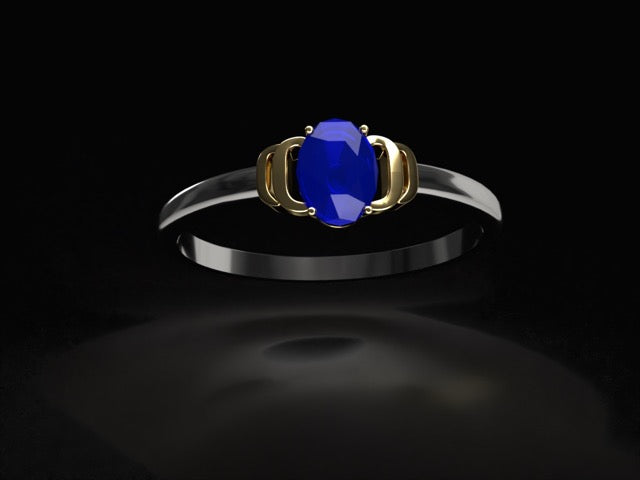 Handmade mix colors gold ring with 1.39 ct. natural Royal blue Sapphire.