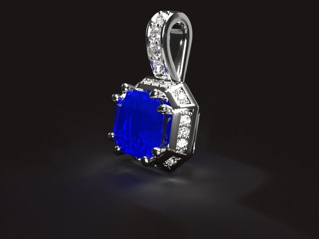Handmade gold or platina pendant for necklace with natural 2.03 ct. unheated Royal blue Sapphire & natural Vvs1 high quality Diamonds.