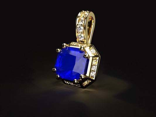 Handmade gold or platina pendant for necklace with natural 2.03 ct. unheated Royal blue Sapphire & natural Vvs1 high quality Diamonds.