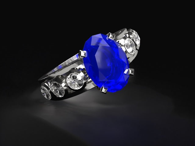 Handmade gold or platina ring with 1.69 ct. natural Royal blue Sapphire & natural Vvs1 high quality Diamonds.
