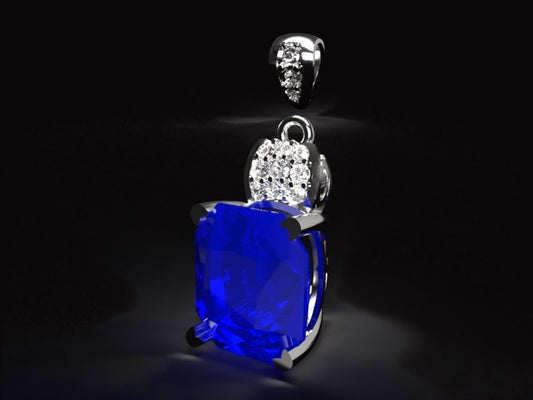 Handmade gold or platina pendant with unheated 1.38 ct. natural Royal blue Sapphire & natural Vvs1 quality Diamonds.