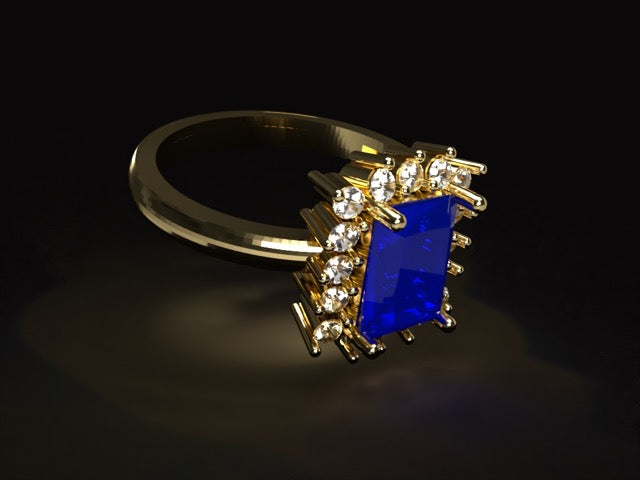 Handmade gold or platina ring with 1.64 ct. natural Royal blue Sapphire & natural Vvs1 high quality Diamonds.