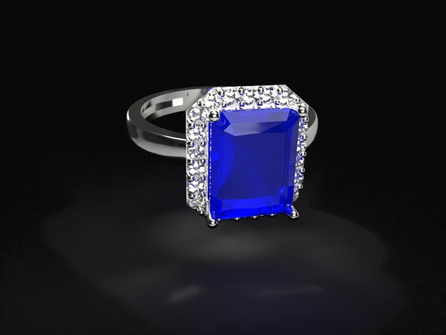 Handmade gold or platina ring with 1.5 ct. natural Royal blue Sapphire & natural Vvs1 high quality Diamonds.