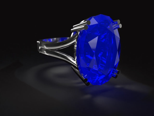 Handmade gold or platina ring with unique & rare large size unheated 7.82 ct. natural dark, deep blue Sapphire.
