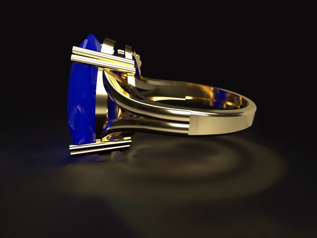 Handmade gold or platina ring with unique & rare large size unheated 7.82 ct. natural dark, deep blue Sapphire.