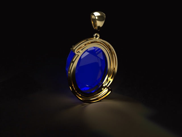 Handmade gold or platina pendant for neckace with 7.82 ct. unheated natural dark, deep blue Sapphire. Unique & rare large size.