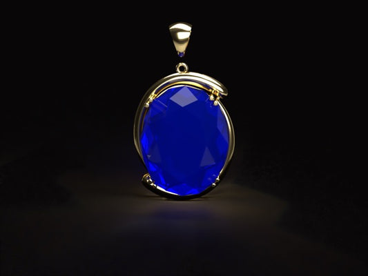 Handmade gold or platina pendant for neckace with 7.82 ct. unheated natural dark, deep blue Sapphire. Unique & rare large size.