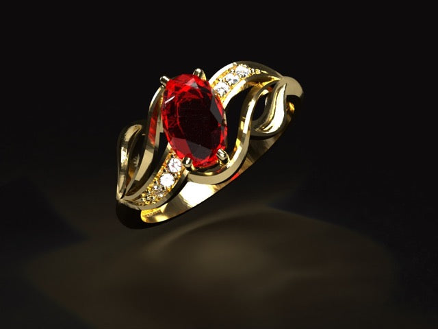 Handmade gold or platina ring with 0.61 ct. unheated natural Burmese red Ruby & Vvs1 high quality natural Diamonds.