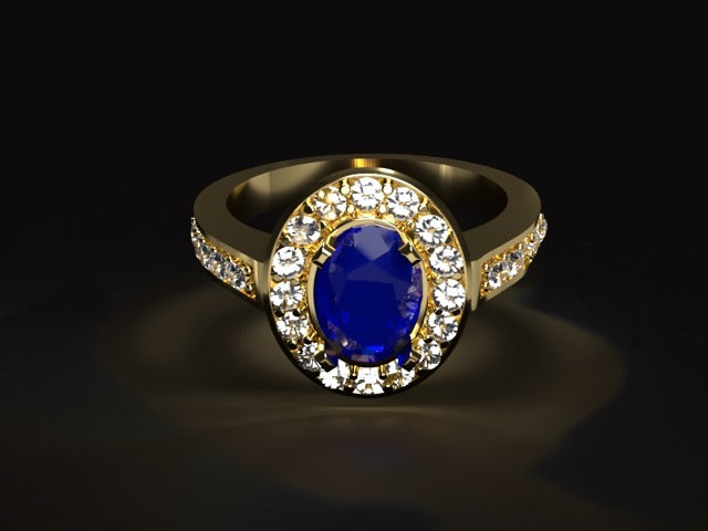 Handmade gold or platina ring 1.14 ct. natural Royal blue Sapphire & natural Vvs1 high quality Diamonds.