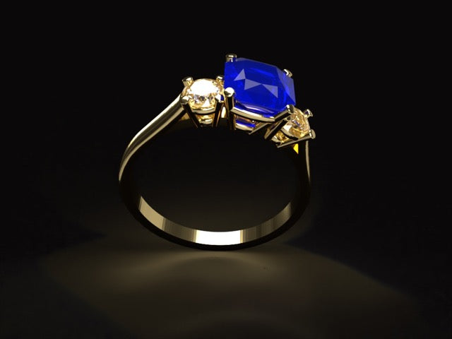 Handmade gold or platina ring with 2.03 ct. natural unheated blue Sapphire & natural Vvs1 high quality Diamonds.