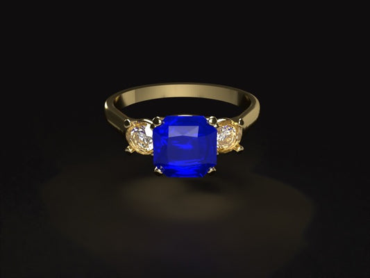 Handmade gold or platina ring with 2.03 ct. natural unheated blue Sapphire & natural Vvs1 high quality Diamonds.