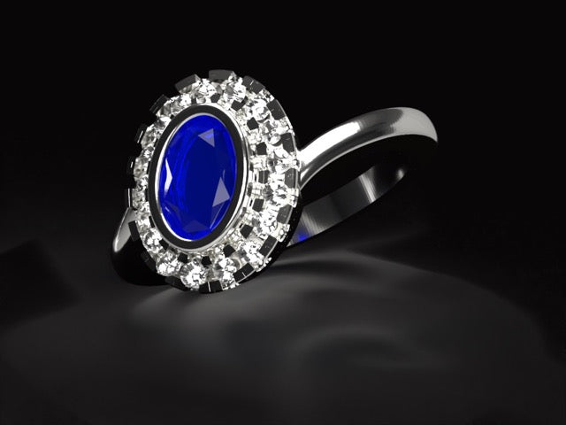 Handmade gold or platina ring with 1.69 ct. natural Royal blue Sapphire & natural Vvs1 high quality Diamonds.